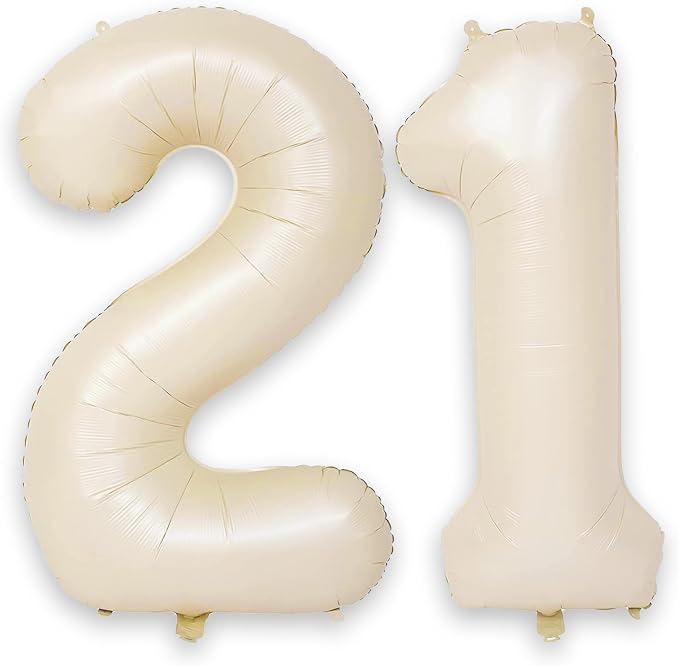 Beige 21st Birthday Balloons Number 21, 40 Inch Large Foil 1 & 2 Numbers by KAINSY