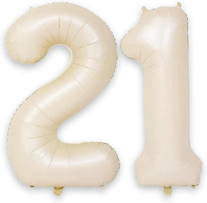 Beige 21st Birthday Balloons Number 21, 40 Inch Large Foil 1 & 2 Numbers by KAINSY