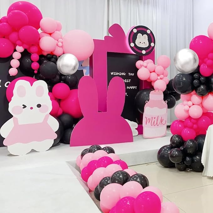 Black Red Pink Silver Balloon Garland Arch Kit - Image 5