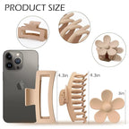 Large Hair Claw Clips 12 Pack, Flower Hair Clips for Thin Hair, Big Square Matte Strong hold for Thick Hair, 3 Styles Hair Clips for Women Thick Hair Neutral Colors