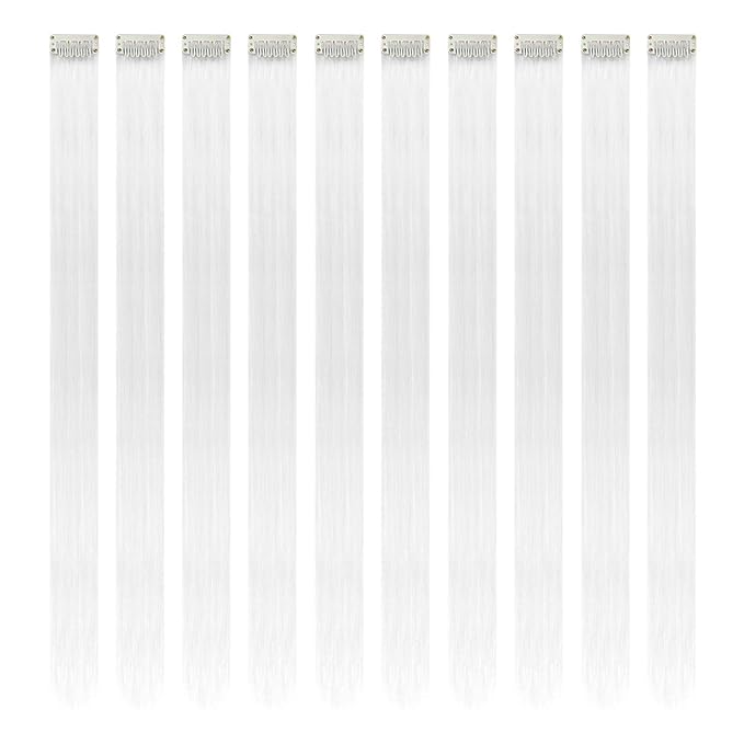 White Hair Extensions Clip in, 22 Inch 10 Pcs Long Straight Colored, for Kids Girls Women Highlights Party, Synthetic