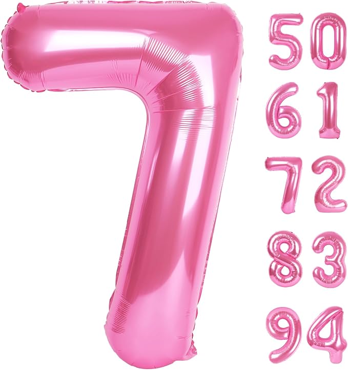 Pink 7 Balloon - Number Balloon 40 Inch, 7th Pink Birthday Decorations | Large by IWERP