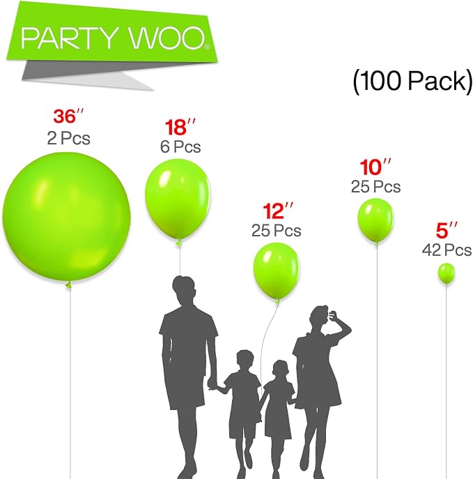 PartyWoo Lime Balloons 100pcs Green Light Green Color 36 18 12 10 5 Inch | - Image 3