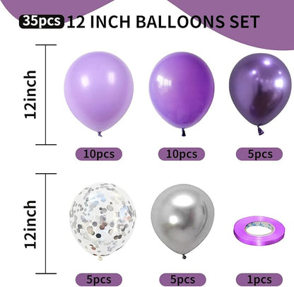 Purple Silver Balloons, 12 Inch Metallic Purple Silver Balloons Light Purple - Image 2