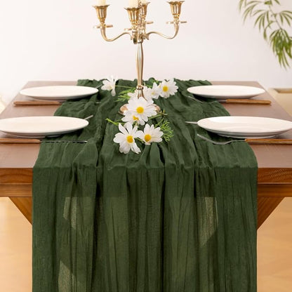 Cheesecloth Table Runner Summer Boho Wedding Birthday Party Home Decor | Olive - Image 2