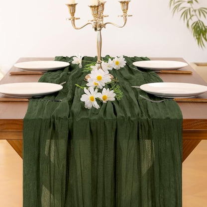 Cheesecloth Table Runner Summer Boho Wedding Birthday Party Home Decor | Olive - Image 2