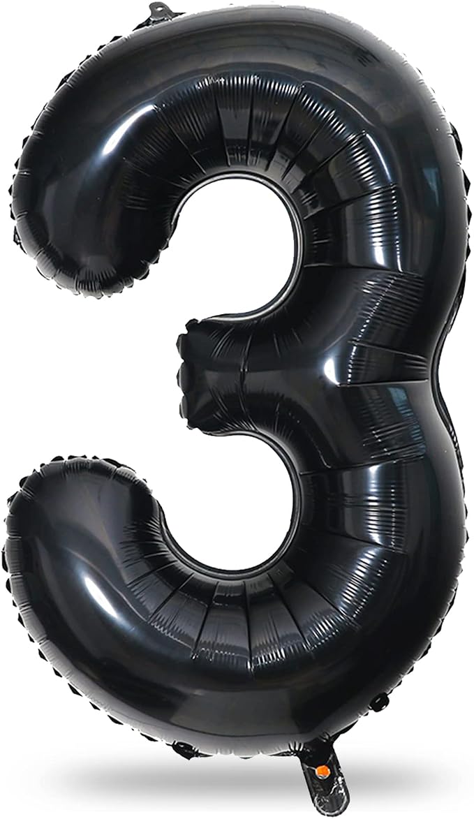 40" Black Number 3 Balloon for Birthday Party Decorations, Large Self Inflating by Lingqiang