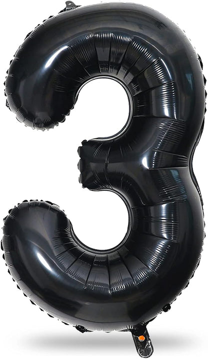 40" Black Number 3 Balloon for Birthday Party Decorations, Large Self Inflating by Lingqiang