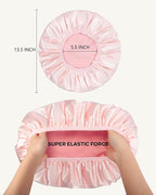 Aquior Shower Cap,Triple Layer Shower Cap for Women, Reusable Waterproof Bath Cap,Silky Satin Outer Layer Terry Lining, Extra Large for Women Long Hair(Pink)