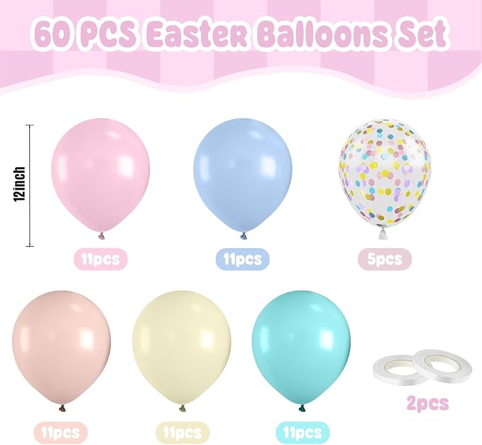 Paready Pastel Balloons Set, 12 Inch Macaron Pink Teal Blue Yellow Orange - Image 3