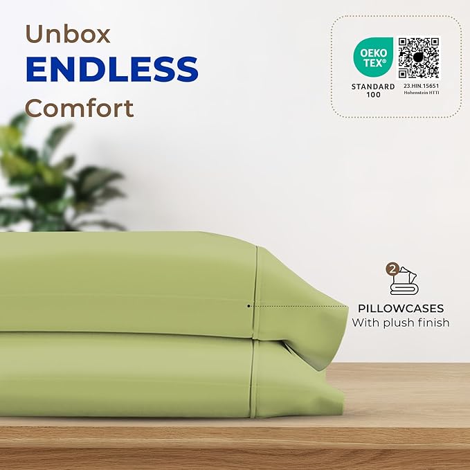 THREAD SPREAD 100% Egyptian Cotton Pillow Cases King - 1000 Thread Count Pillow Cases King Size Set of 2, Cooling & Breathable Extra Long Staple Sateen Weave Cotton Pillow Covers for Bed - Sage Green