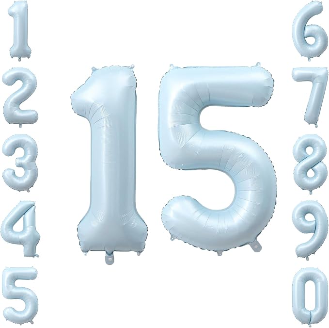 Baby Blue Number 15 Balloon 40 Inch, Foil Sky Pastel Digits Party Supplies | by Unknown