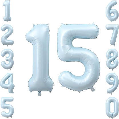 Baby Blue Number 15 Balloon 40 Inch, Foil Sky Pastel Digits Party Supplies | by Unknown