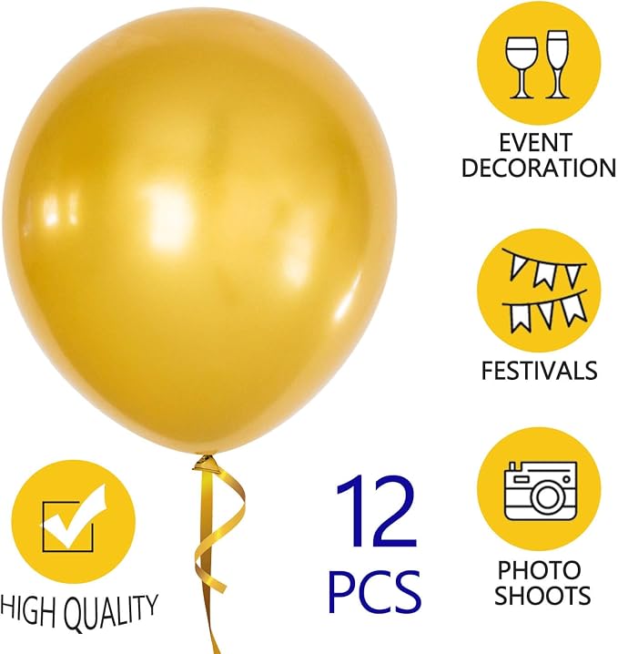 Metallic Gold Balloons 18 inch 12 Pack Chrome Golden Large Latex Balloon Round - Image 2