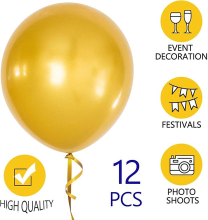 Metallic Gold Balloons 18 inch 12 Pack Chrome Golden Large Latex Balloon Round - Image 2