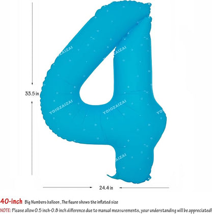 40IN Blue Birthday Number 4 Balloons Fluorescent Blue Balloon Foil Balloon | - Image 2