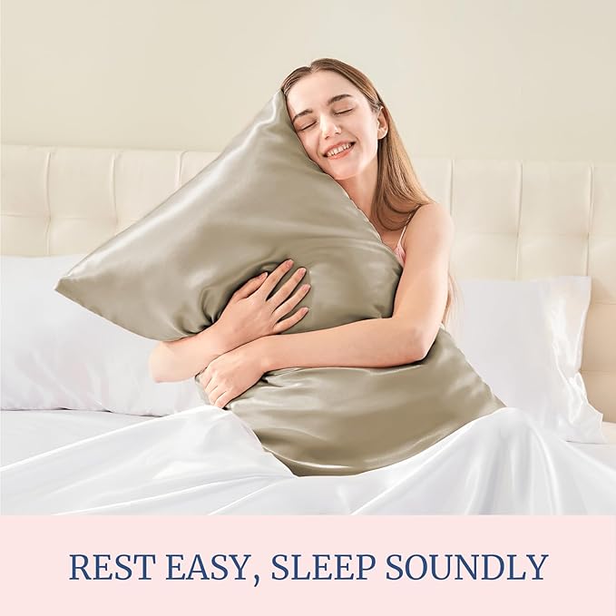 BEDELITE Satin Pillowcase for Hair and Skin, Super Soft and Cooling Similar to Silk Pillow Cases 2 Pack with Envelope Closure, Gift for Women Men(20"x30" Queen Size, Taupe)