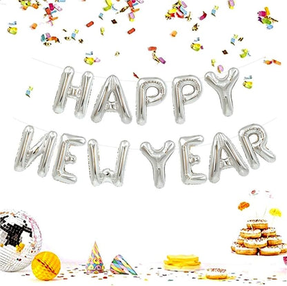 TONIFUL Silver Happy New Year Balloons 16 Inches Mylar Foil Letter Sign Banner - Image 3