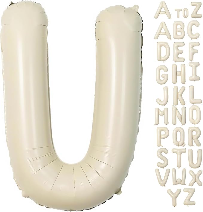 Cream Letter U Balloons, 40 Inch Balloons Letter U Mylar Helium Large U Balloon by BBPOOL