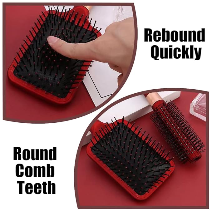 4 Pcs Hair Brush Set, Includes Anti-Static Massage Oval Comb, Detangling Brush, Round Hair Brush, Vented Hair Brush, for Women, Men, and Kids