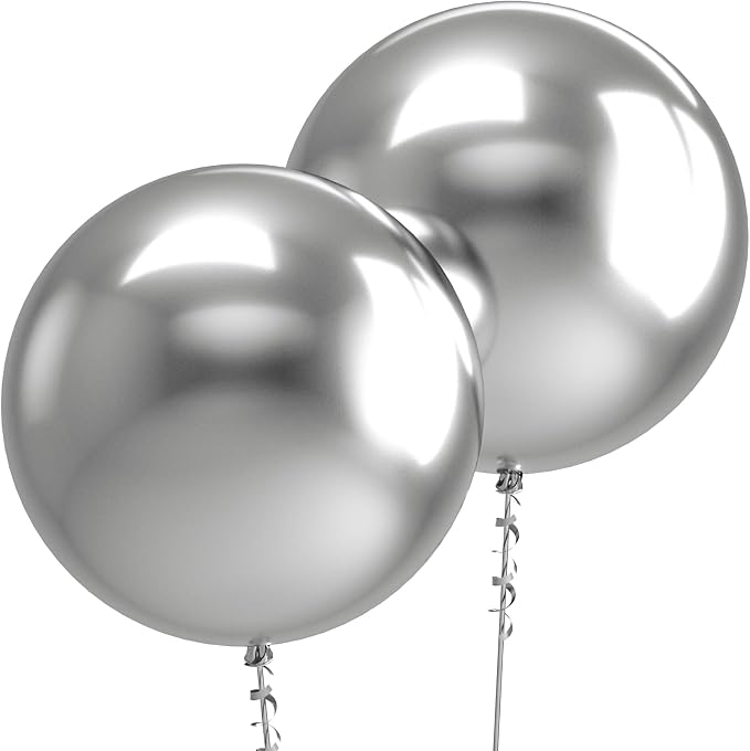 Pro Duralatex Metallic Silver Extra-Thick Balloons 12 Pack 24 inch | Silver by Bezente