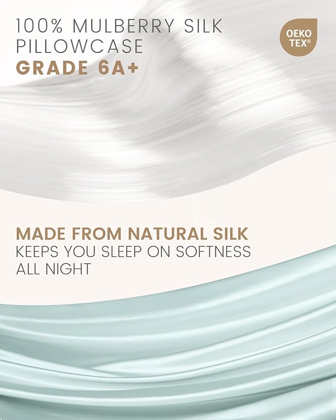 THXSILK 100% Mulberry Silk Pillowcase for Hair and Skin, Grade 6A+ Mulberry Silk Pillow Case, Natural Silk Pillow Case Cover with Zipper, 1pc(California King Size 20"x40", Light Blue)