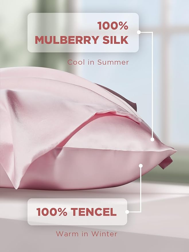 Mulberry Silk Pillowcase for Hair and Skin, SGMSILK 22 Momme Natural Silk Pillow Case with Hidden Zipper, 6A Soft and Smooth Single Sided Pure Silk Pillow Cover (Soft Pink, Standard 20"x26")