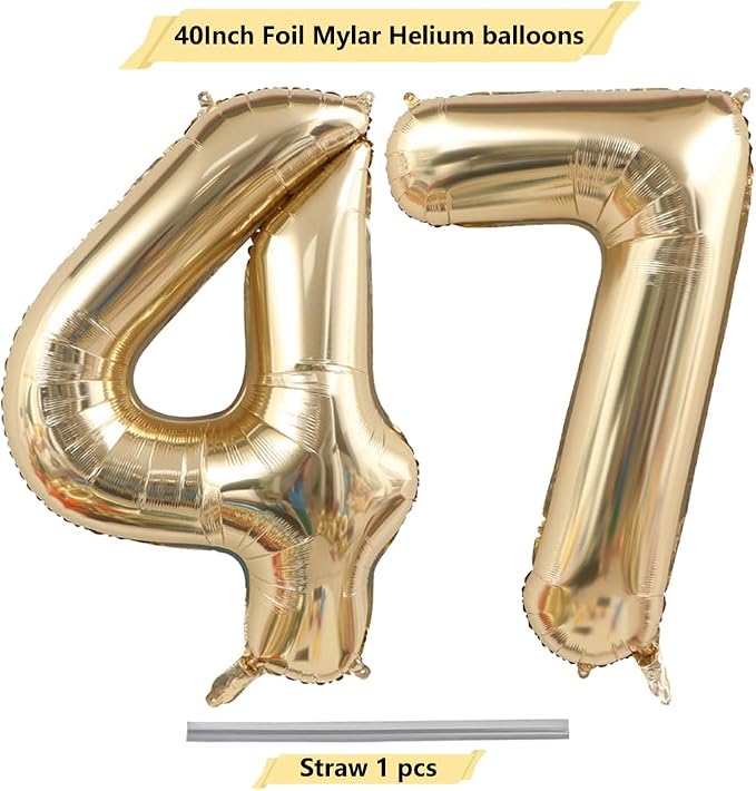 Light Gold Number 47 Balloon 40in White Gold 47 Foil Mylar Digital Balloon | - Image 4