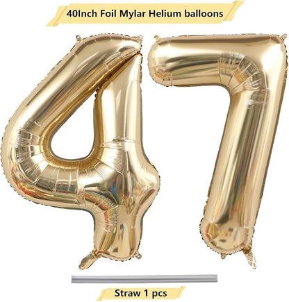 Light Gold Number 47 Balloon 40in White Gold 47 Foil Mylar Digital Balloon | - Image 4