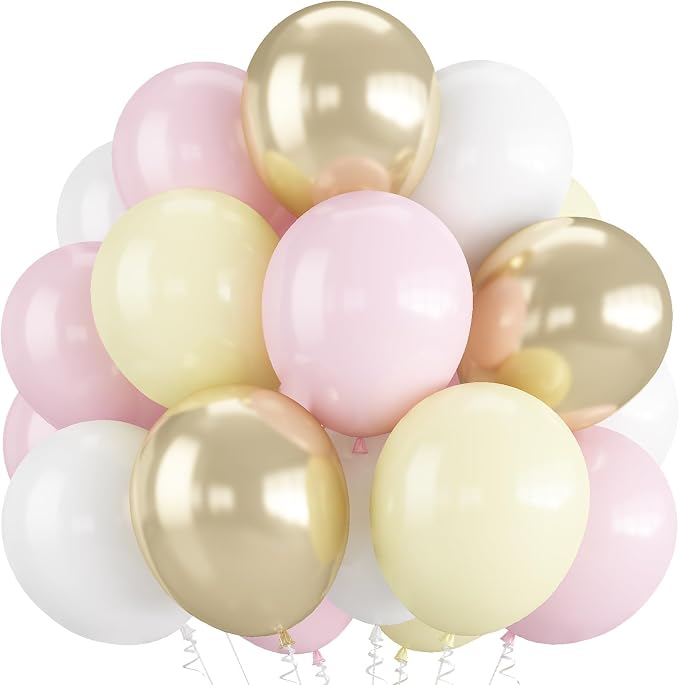 HILAVO Pink and Yellow Balloons 12 Inch Pastel Light Pink Yellow Gold White by HILAVO