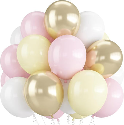 HILAVO Pink and Yellow Balloons 12 Inch Pastel Light Pink Yellow Gold White by HILAVO