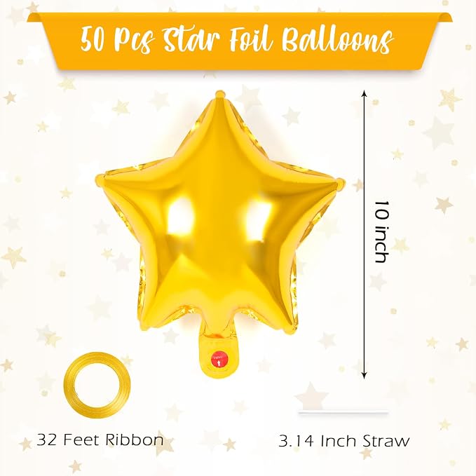 50 Pcs Star Balloons, 10 Inch Gold Star Foil Balloons, Stars Shaped Balloon - Image 2