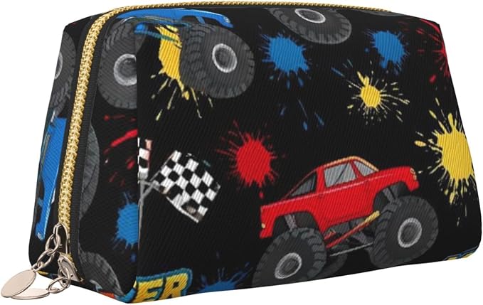 Monster Truck Car Leather Makeup Bag Cosmetic Pouch Portable Travel Toiletry - Image 2