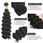 Bundles Human Hair Natural Black Deep Wave Bundles Niegmeag Peruvian Virgin Remy Hair Single Bundle 28 Inch Double Weft Soft and Silky Color 1B Deep Wave Bundle Hair Weave 100g