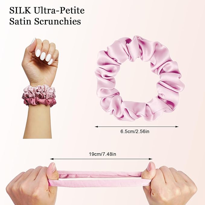 Ultra-Petite Satin Scrunchies for Women – 8PCS Blush Small Hair Ties – Soft Silk-Like Mini Hair Bands, No Crease, Frizz-Free, Gentle on Hair, Perfect for Daily Wear & Sleep