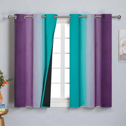 Ombre Teal and Purple Blackout Curtains 2 Panels, Grommet Thermal Insulated by ESTELARTEXTILER