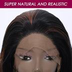 Long Brown with Highlight Synthetic Lace Front Wig Heat Resistant Body Wave Lace Front Wavy Wigs Free Part Natural Hair Wig for Women 24 Inch Fashion Glueless (24 Inch)