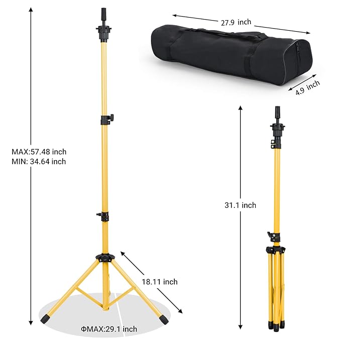 Klvied Reinforced Wig Head Stand, Adjustable Wig Stand tripod for Cosmetology Hairdressing, Metal Mannequin Head Stand for Styling,Golden Yellow(Mannequin Head Not Included)