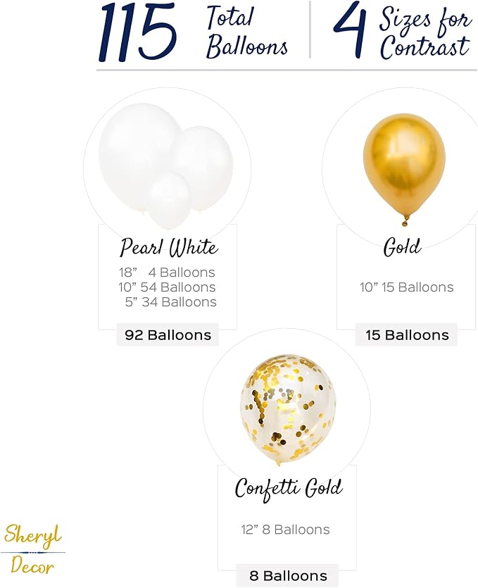 ALL-IN-1 White and Gold Balloons Garland & Arch Kit – Small and Large Gold and - Image 4