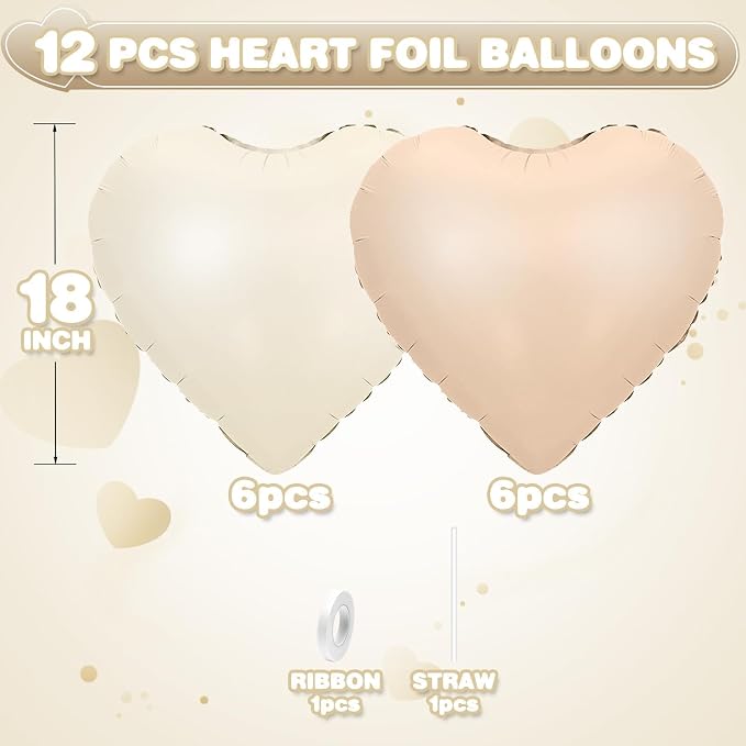 Cream White Beige Heart Balloons, 18Inch Retro Apricot Helium Polyester Film - Image 2