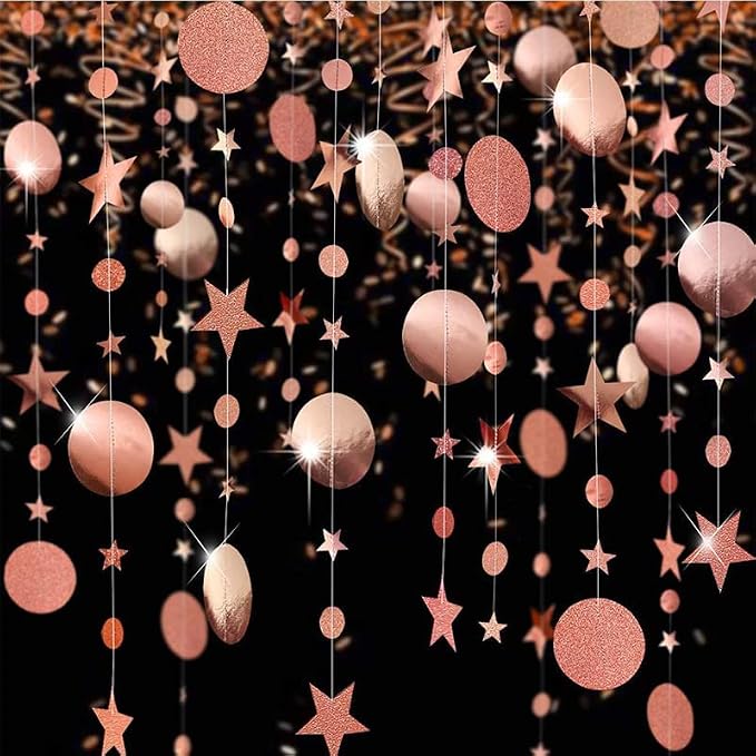 Rose Gold Party Decoration Rose Gold Star Circle Dot Hanging Garland Hanging by Eeatour