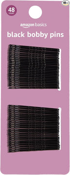 Amazon Basics No Slip Bobby Pins, 48 count, Black High, Gloss Bobby Pins for Pain Free, Comfortable, All-Day Styling and UpDos. For All Hair Types