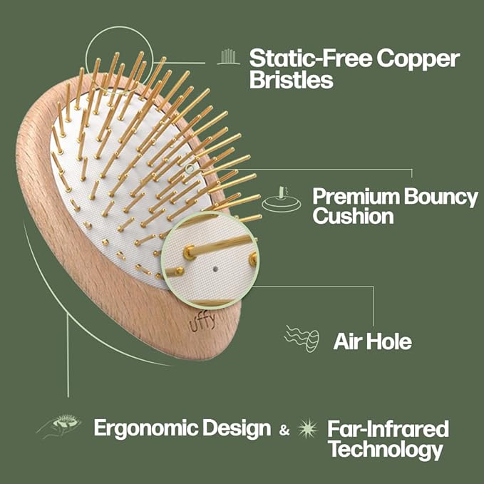 Uffy Acubrusher – 24K Gold-Plated Gua Sha Hair Brush | Ergonomic Scalp Massager for Dandruff & Hair Growth | For All Hair Types | Ideal Gift Choice in Sunshine Yellow