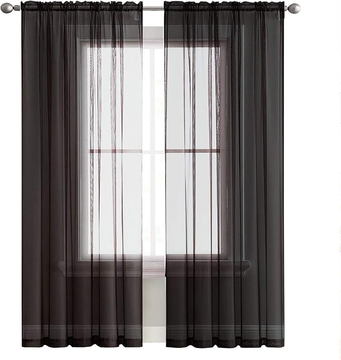 SpaceDresser Black Sheer Curtains 4 Panels Rod Pocket Semi-Sheer Curtain 72 - Image 3