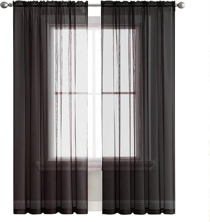 SpaceDresser Black Sheer Curtains 4 Panels Rod Pocket Semi-Sheer Curtain 72 - Image 3