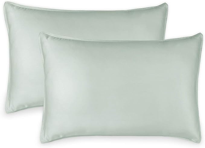 Queen Pillowcases by Pure Bamboo, Genuine 100% Organic Viscose Derived from Bamboo, Luxuriously Soft & Cooling, Double Stitching, Envelope Closure (2 Queen Pillowcases, Sea Glass)