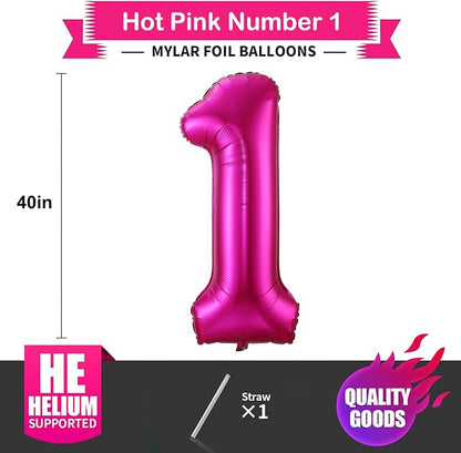 1 Balloon Number Hot Pink 1 Birthday Balloon 40 inch Foil Mylar Large 1 Balloon - Image 2