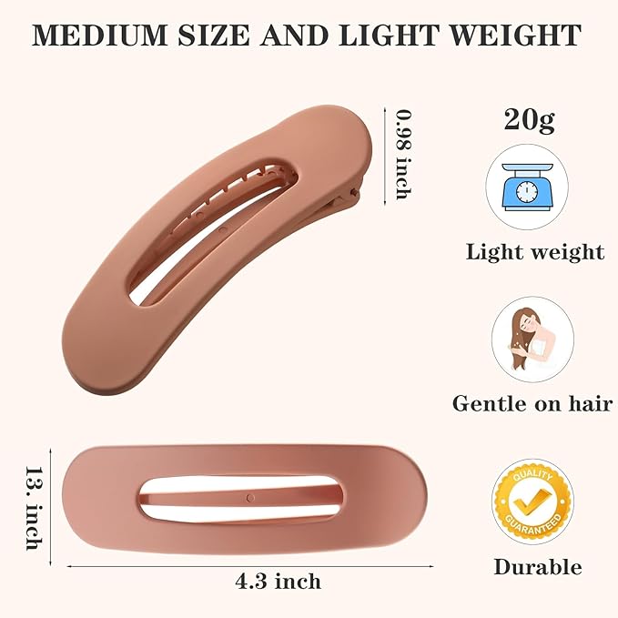 5 Pcs Flat Hair Clips, Medium Lay Flat Claw Clips for Women Girls,Strong Hold Non-slip Matte Hair Claws for Thick Thin Hair(Pink&Purple)