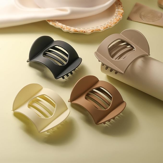 4 PCS Flat Claw Clips, Round Large Flat Hair Clips for Women,French Strong Hold Hair Barrettes for Thick Thin Hair(Neutral Matte)
