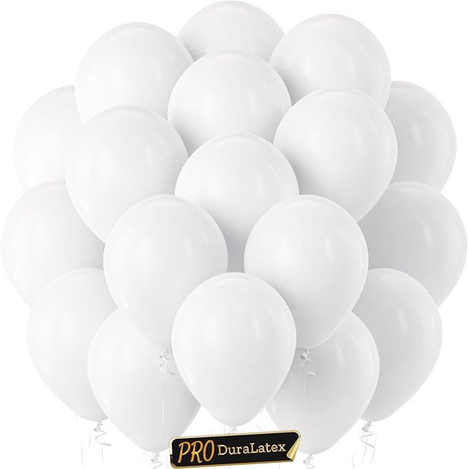 Pro Duralatex White Extra-Thick Balloons 120 Pack 10 inch | Jumbo White Balloons by Bezente